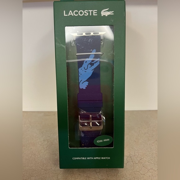 NWT Lacoste Apple Watch Band 42/44MM Blue Alligator Silver Hardware - Picture 5 of 9